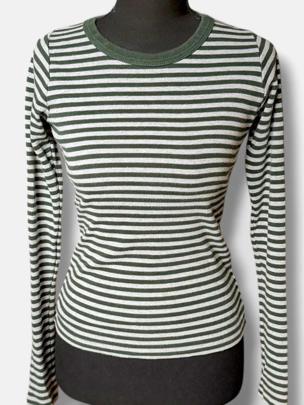 Brandy Melville Tori Striped Long Sleeve Top - Green & Gray OS